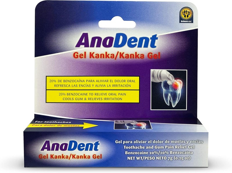 Anadent جل آلام الأسنان، جل فموي بنسبة 20% بنزوكاين لتخفيف الألم الفوري، دواء فموي وآلام الأسنان للألم الشديد، تخفيف سريع لآلام التجاويف والقرحات، 0.25 أونصة - Image 1